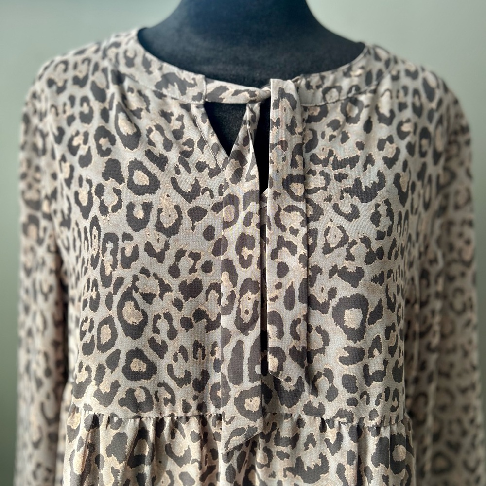 Leopard Print Dress with Tie Neck